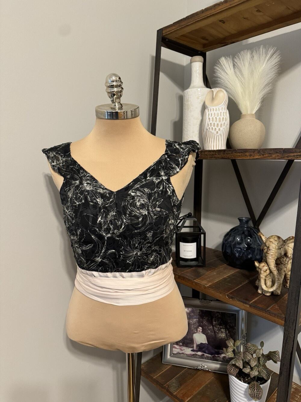 Koch Mini Cropped Top Floral Black/Light Pink w/ Sash Women’s SIZE SMALL